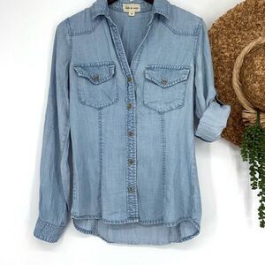 Cloth & Stone Western Style Tencel Chambray Denim Style Button Down Shirt Blue X